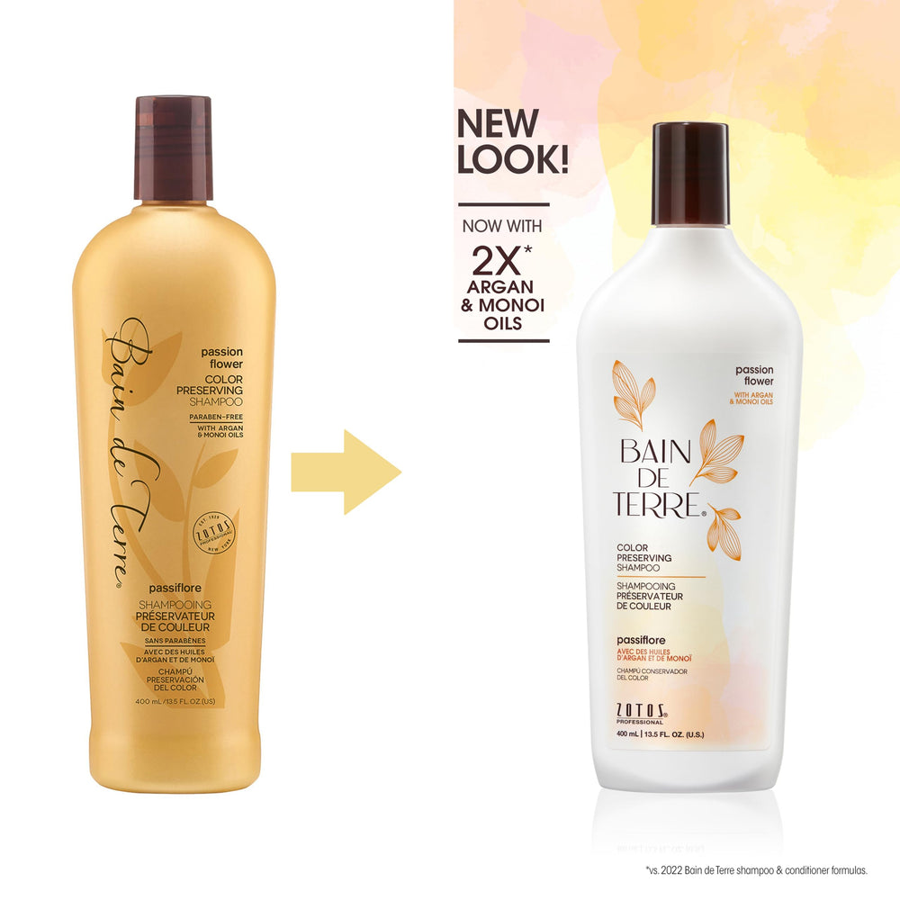 Bain de Terre Champú flor de pasión, etiqueta, aroma floral suave.