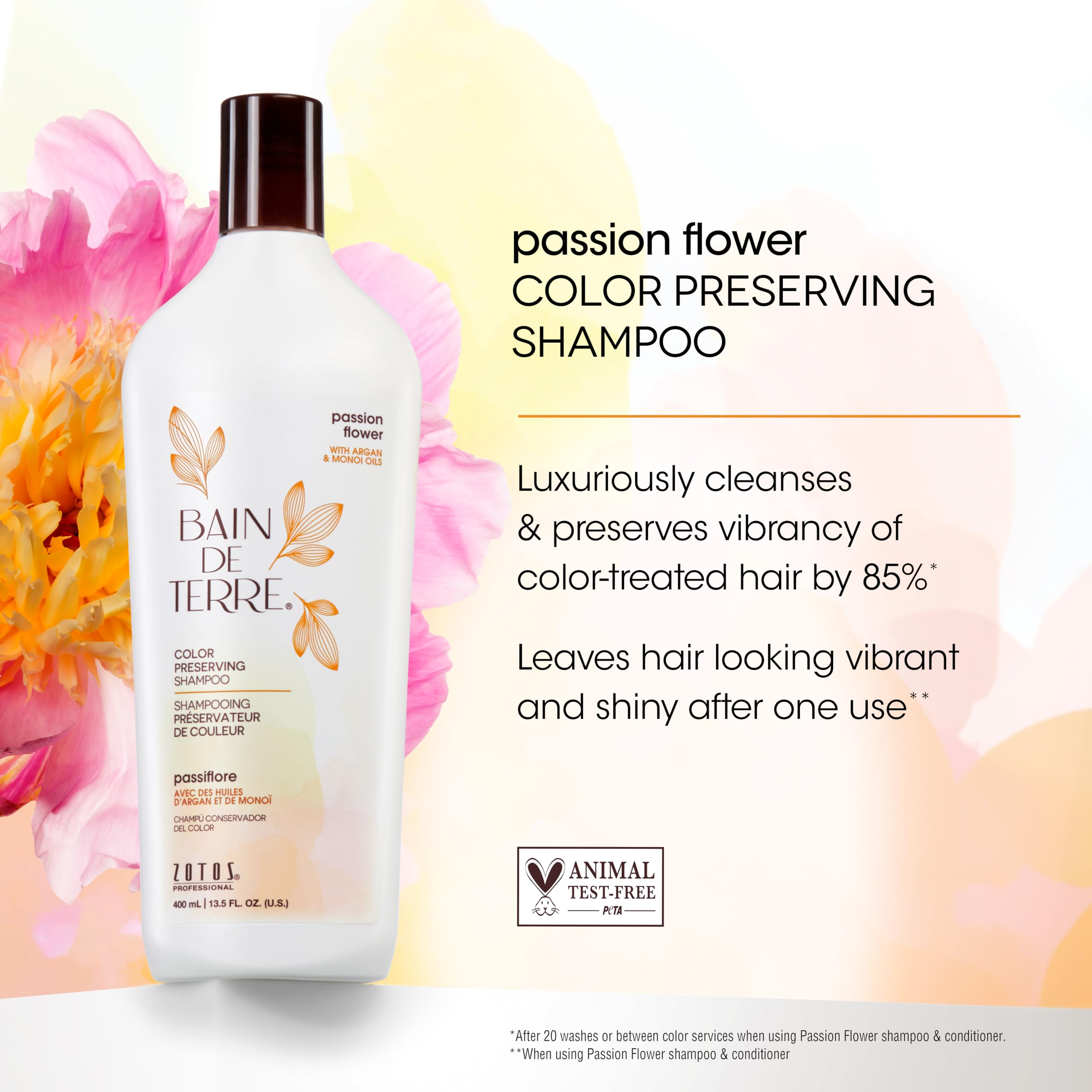 Bain de Terre Champú flor de pasión, textura cremosa para cabello teñido.