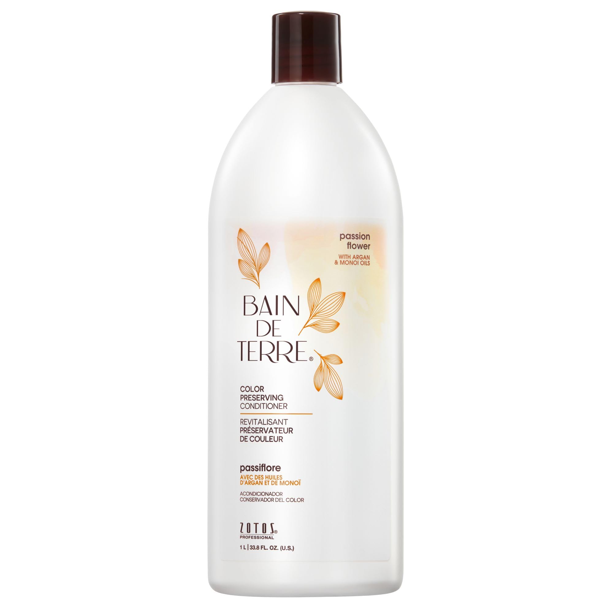 Bain de Terre Passion Flower bottle pour demonstrates color protection and luxurious conditioning.