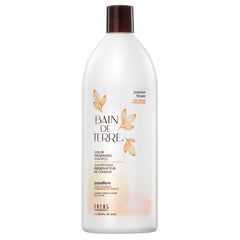 Bain de Terre Passion Flower shampoo bottle emphasizing color preservation for vibrant, long-lasting color.
