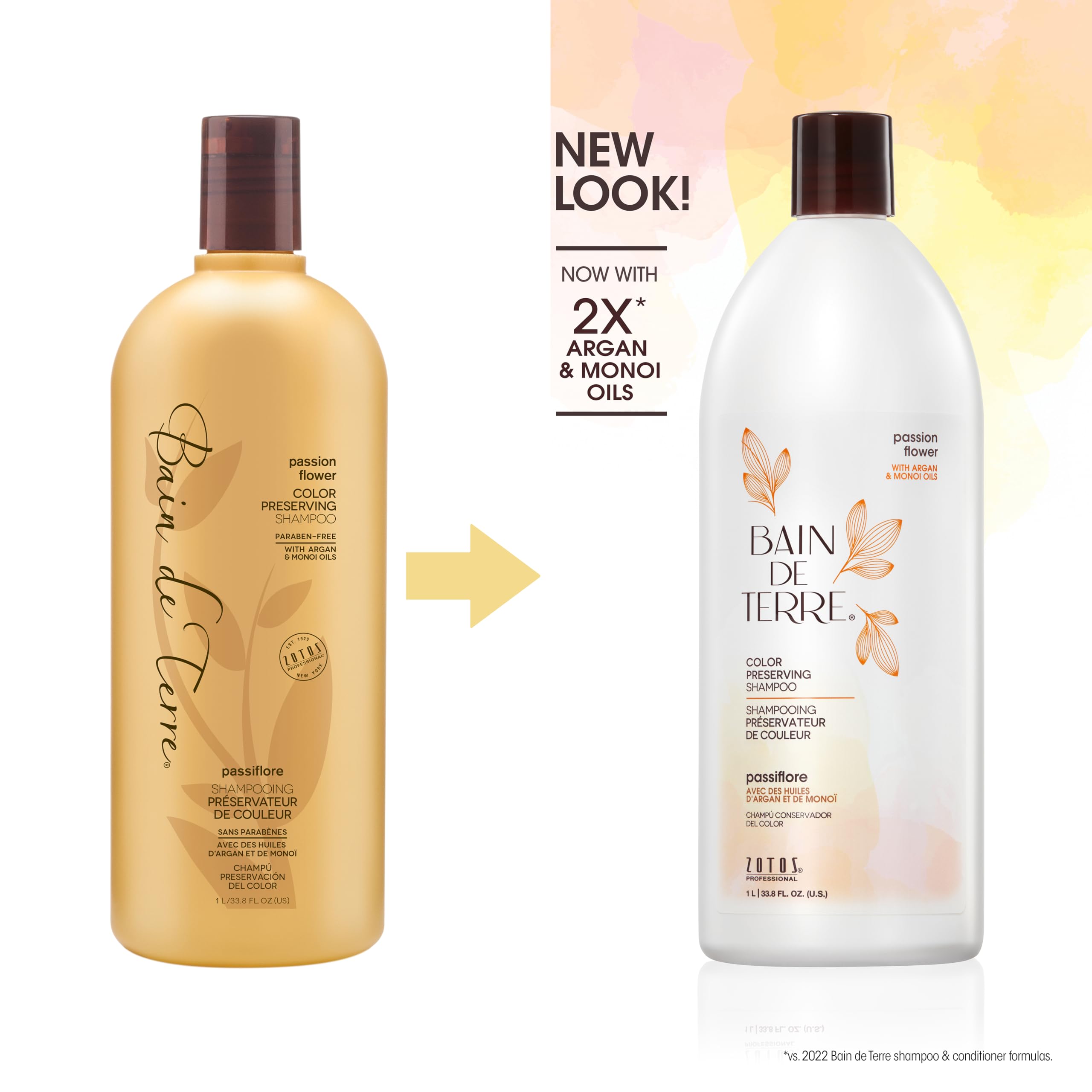Bain de Terre Passion Flower shampoo label close-up emphasizing premium botanical color care.