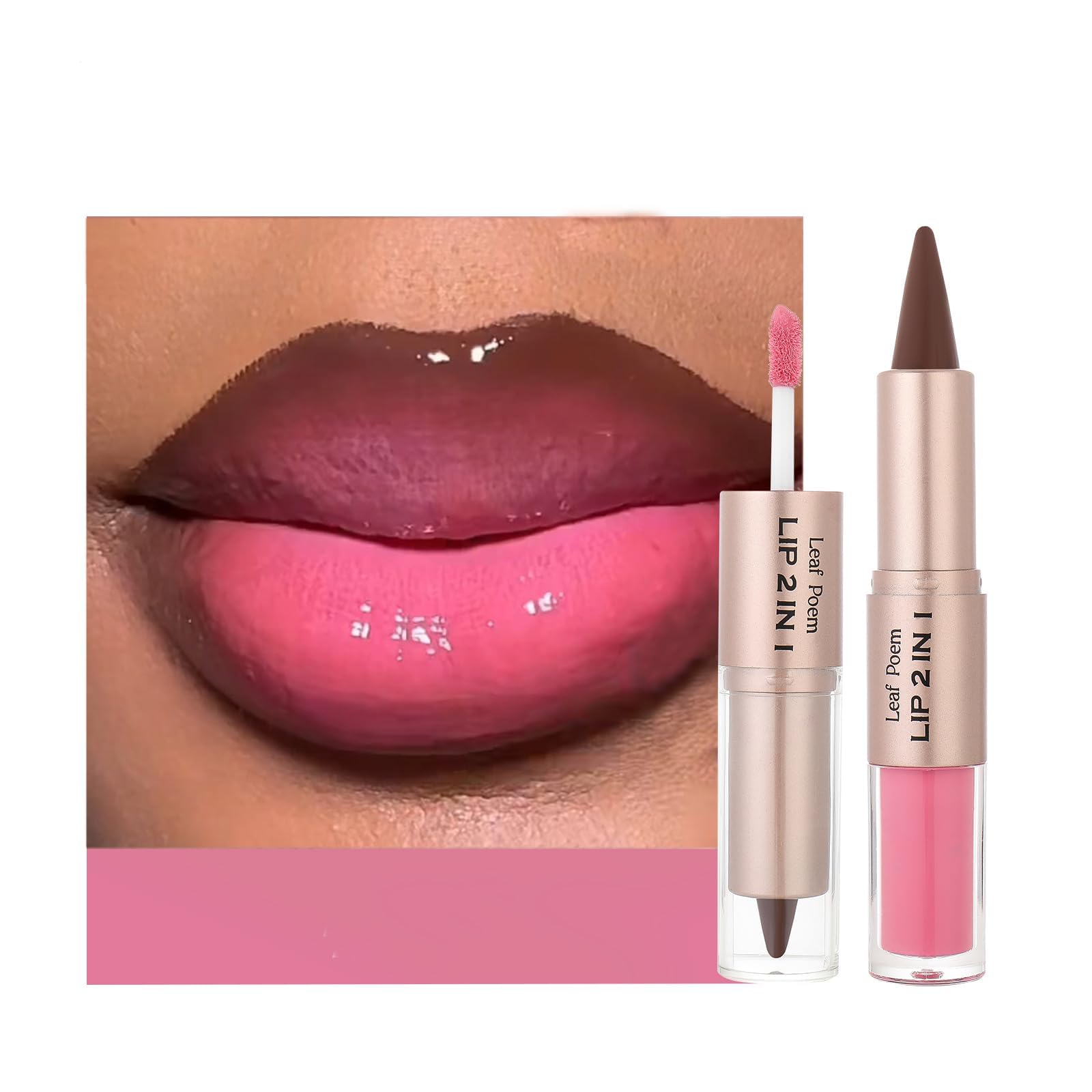 BAISEN DIARY 2-in-1 lip liner and gloss berry pink ombre for defined and fuller lips.