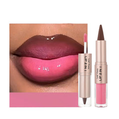 BAISEN DIARY 2-in-1 lip liner and gloss berry pink ombre for defined and fuller lips.