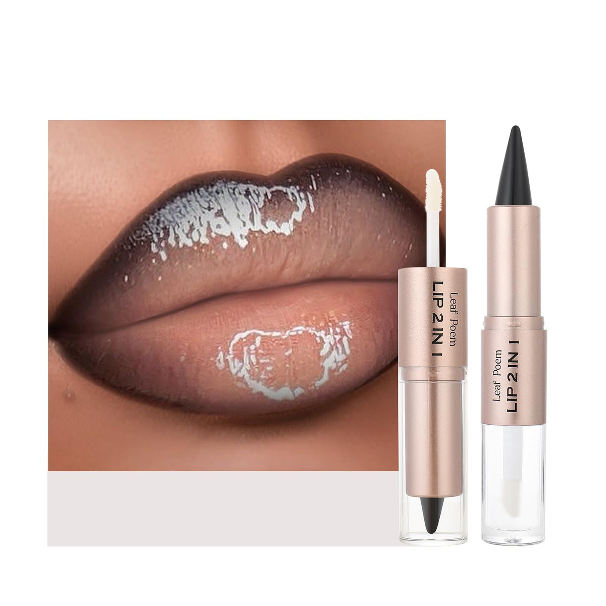 BAISEN DIARY 2-in-1 lip liner and gloss duo in action defining and shaping lips.