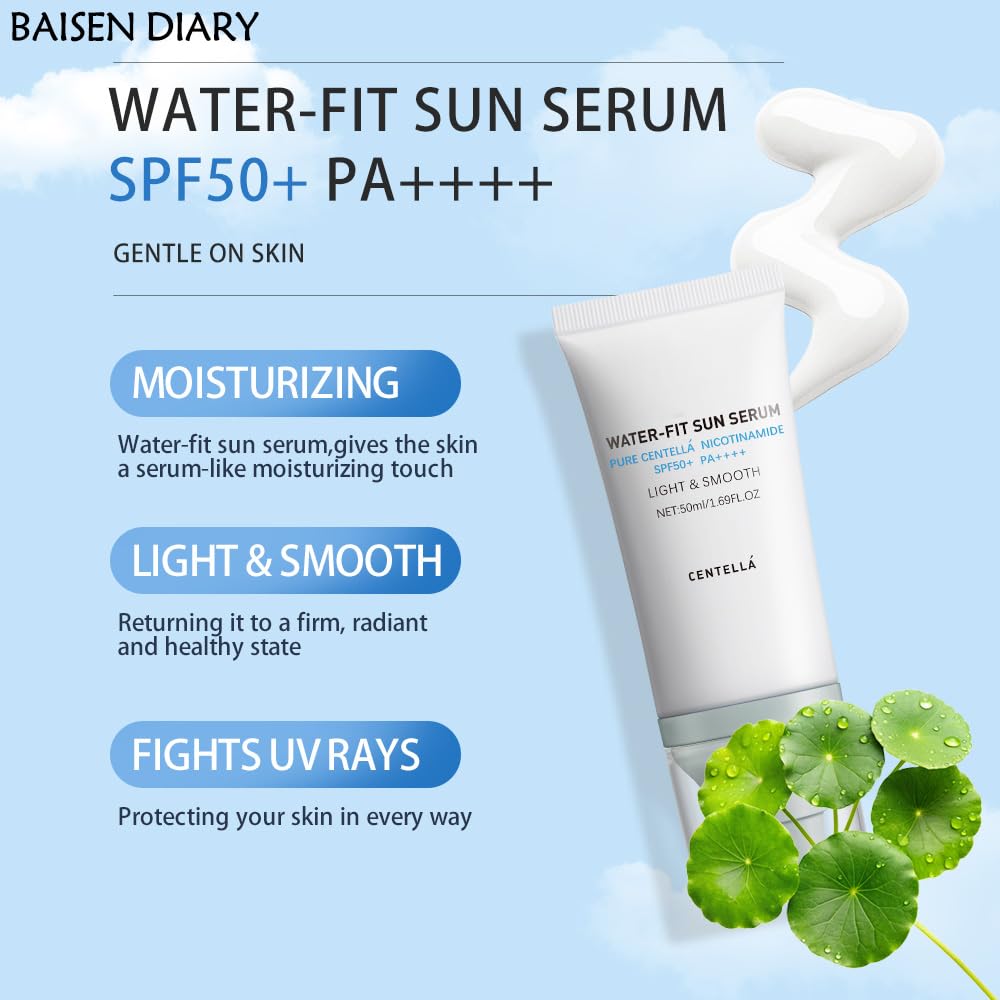 BAISEN DIARY protector solar Centella, acabado invisible sin residuo blanco.