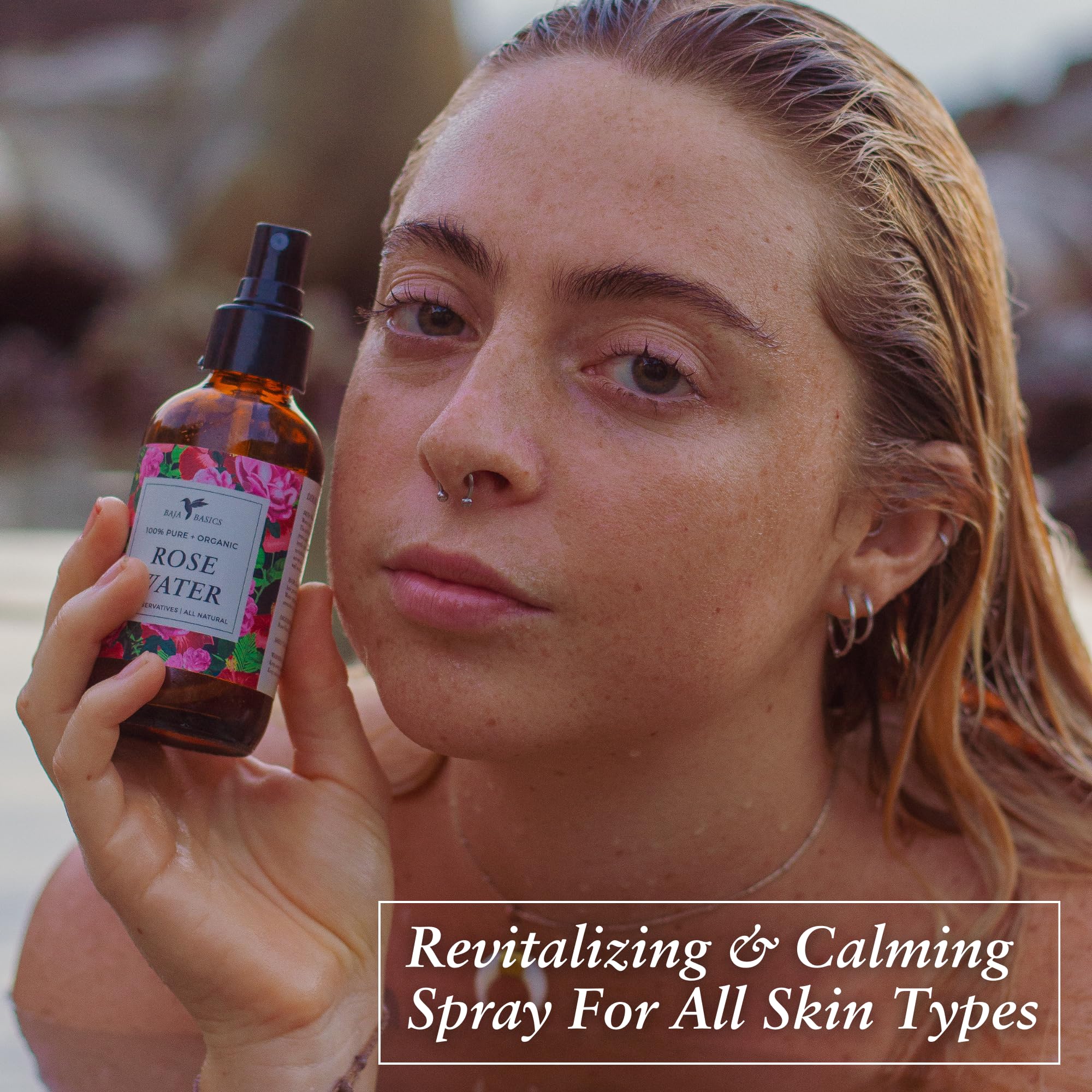 Ritual de cuidado diario con Baja Basics Rose Water Spray.