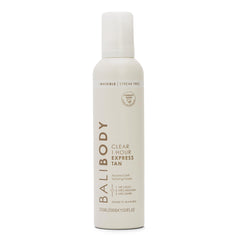 BALI BODY Clear 1 Hour Express Tan bottle pouring for quick, mess-free glow.