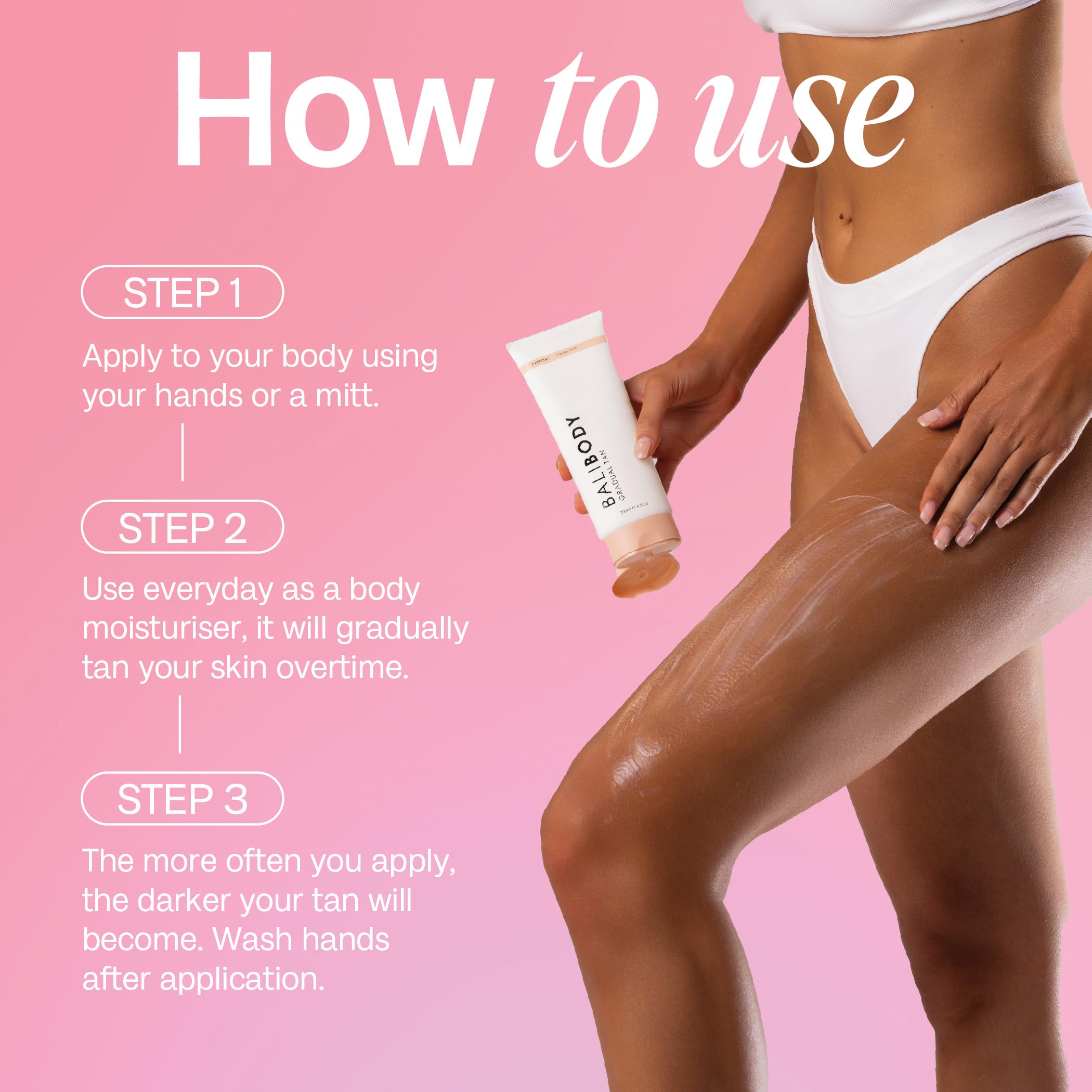 Bali Body Gradual Tan result shows subtle bronze with daily use.