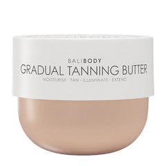 Bali Body Gradual Tanning Butter bottle close-up showing a natural, buildable glow