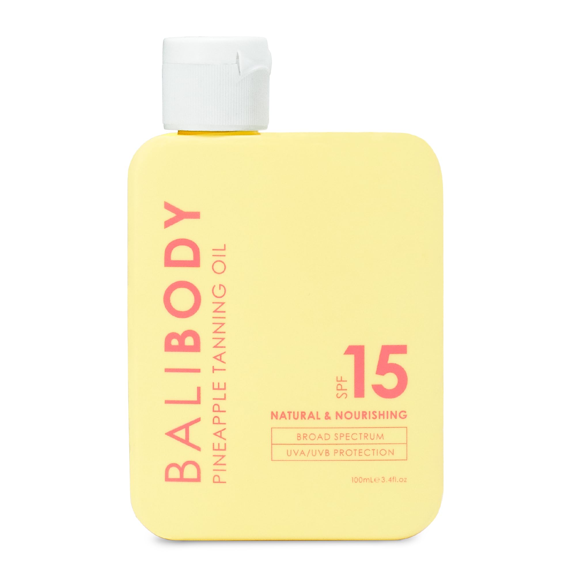 Bali Body Pineapple Tanning Oil SPF15 bottle showing protective, natural bronze potential.