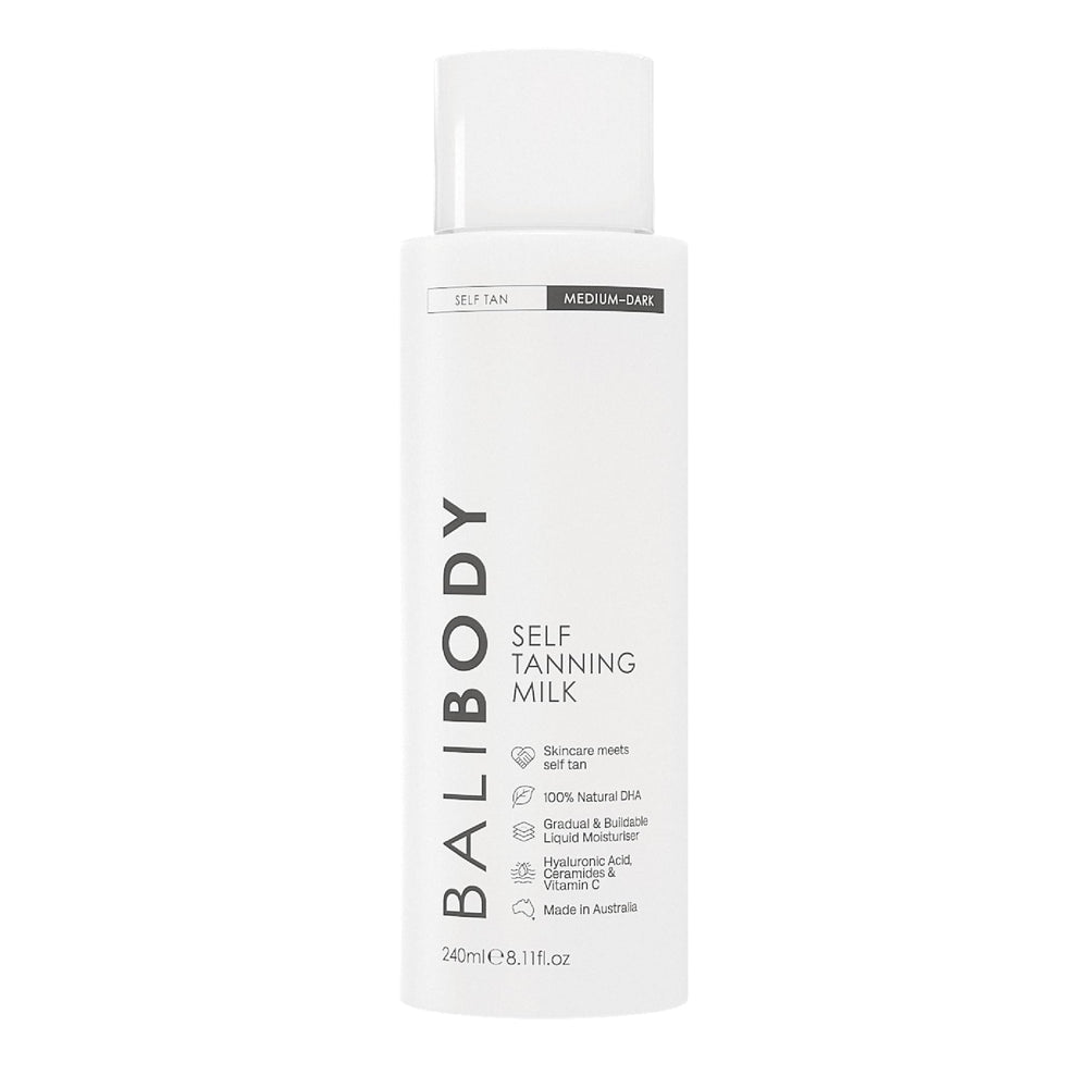 Bali Body Self Tan Milk bottle for buildable bronze finish.