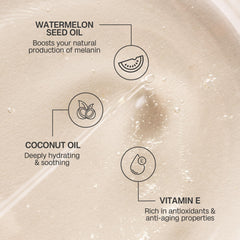 Bali Body Watermelon Tanning Oil SPF 6 glow suggesting a bronzed look