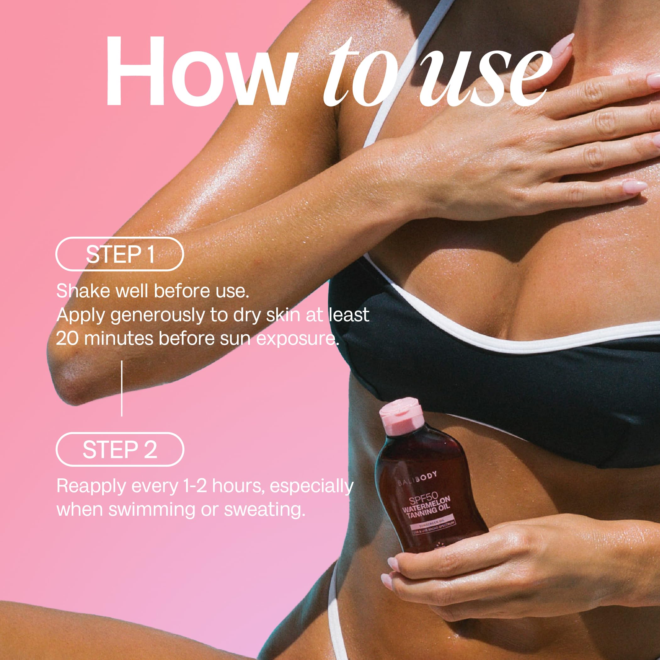 Travel-size Bali Body Watermelon Tanning Oil beside sunscreen for easy outdoor sun protection.