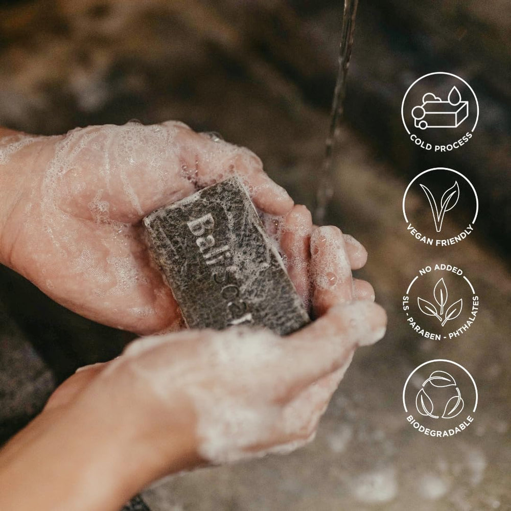 Bali Soap detalle textura aceites naturales, proceso en frío conserva beneficios suaves.