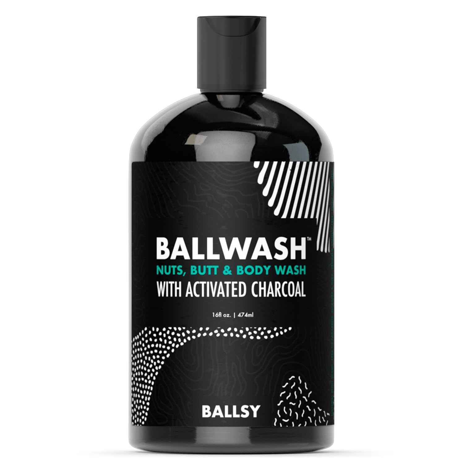 Ballsy Ballwash Charcoal, botella 16 oz, limpieza diaria.