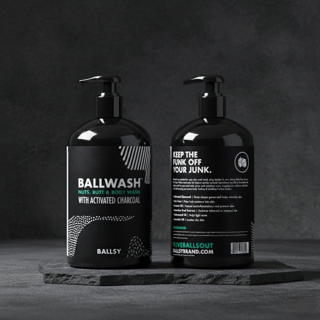 Ballsy Ballwash Charcoal para zonas íntimas, limpieza suave y fresca.