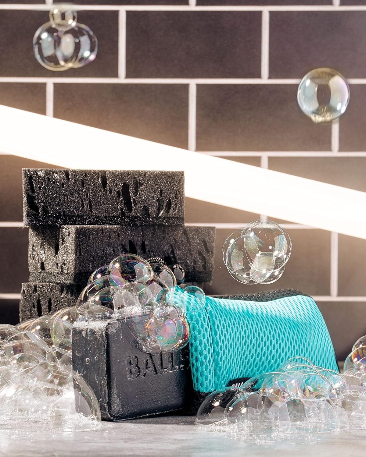 Blue Ballsy Handy Shower Tool ready for bath and shower routines