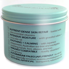 BALM OF GILEAD texture close-up shows quick-absorbing moisture for feet.