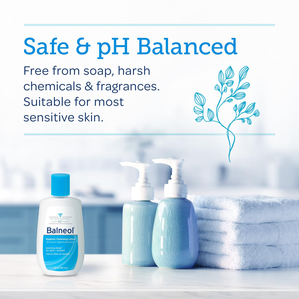 Balneol Hygienic Cleansing Lotion packaging highlights USA-made quality