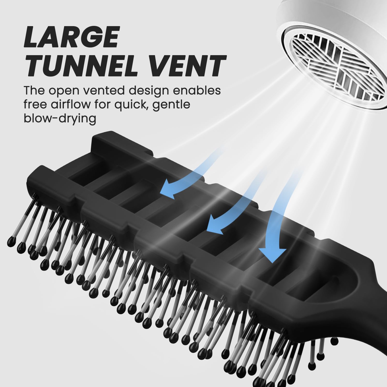 Balon hair brush with soft ball-tipped bristles gliding through knots.