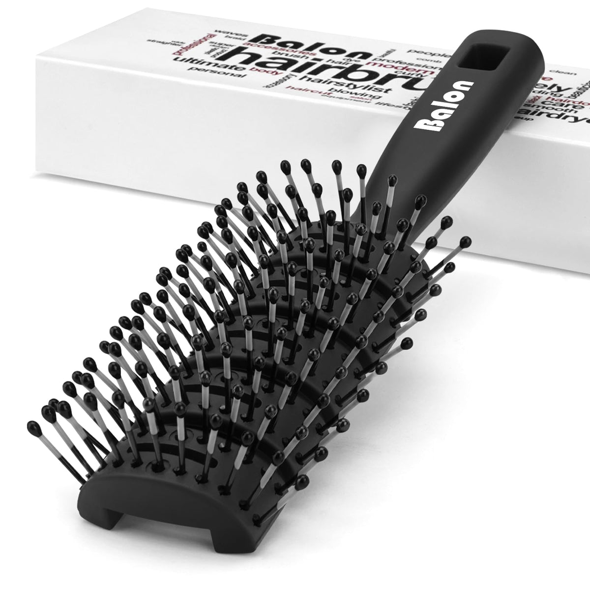 Balon hair brush with vented back speeds up drying for busy mornings.