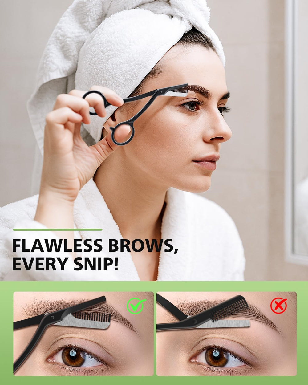 Baluca Eyebrow Scissors with Comb closeup of ultra-fine blades for accurate trimming.