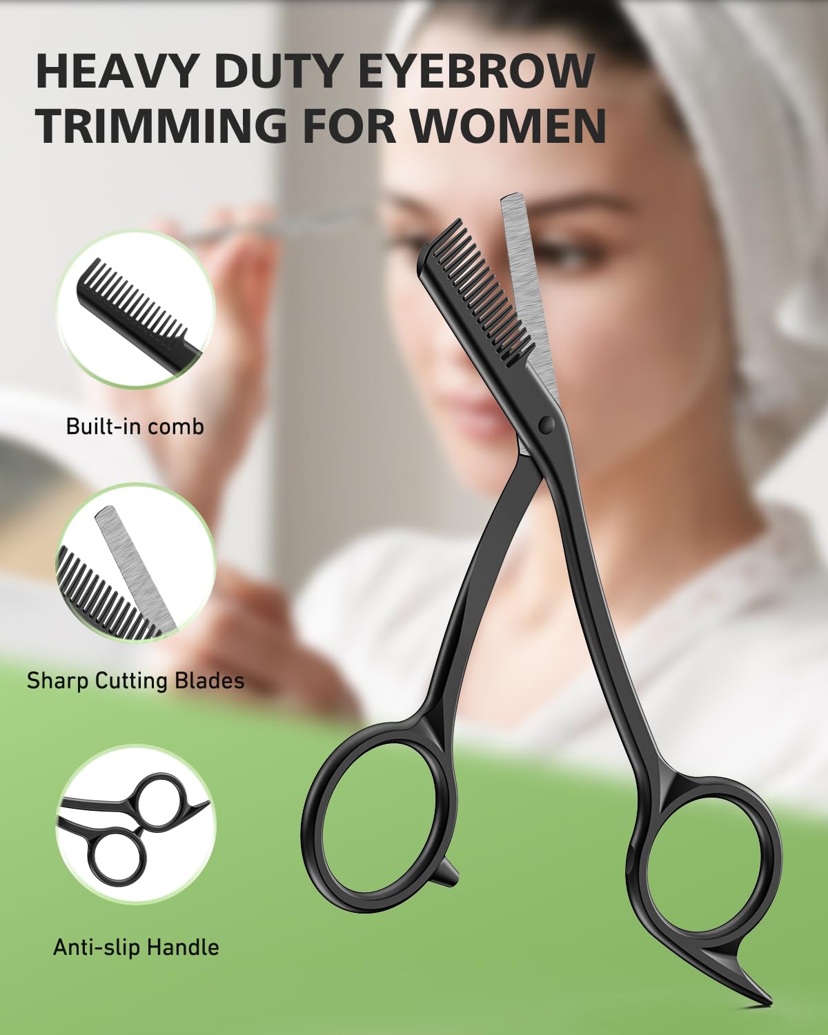 Baluca Eyebrow Scissors with Comb ergonomic right-hand design for precise control.