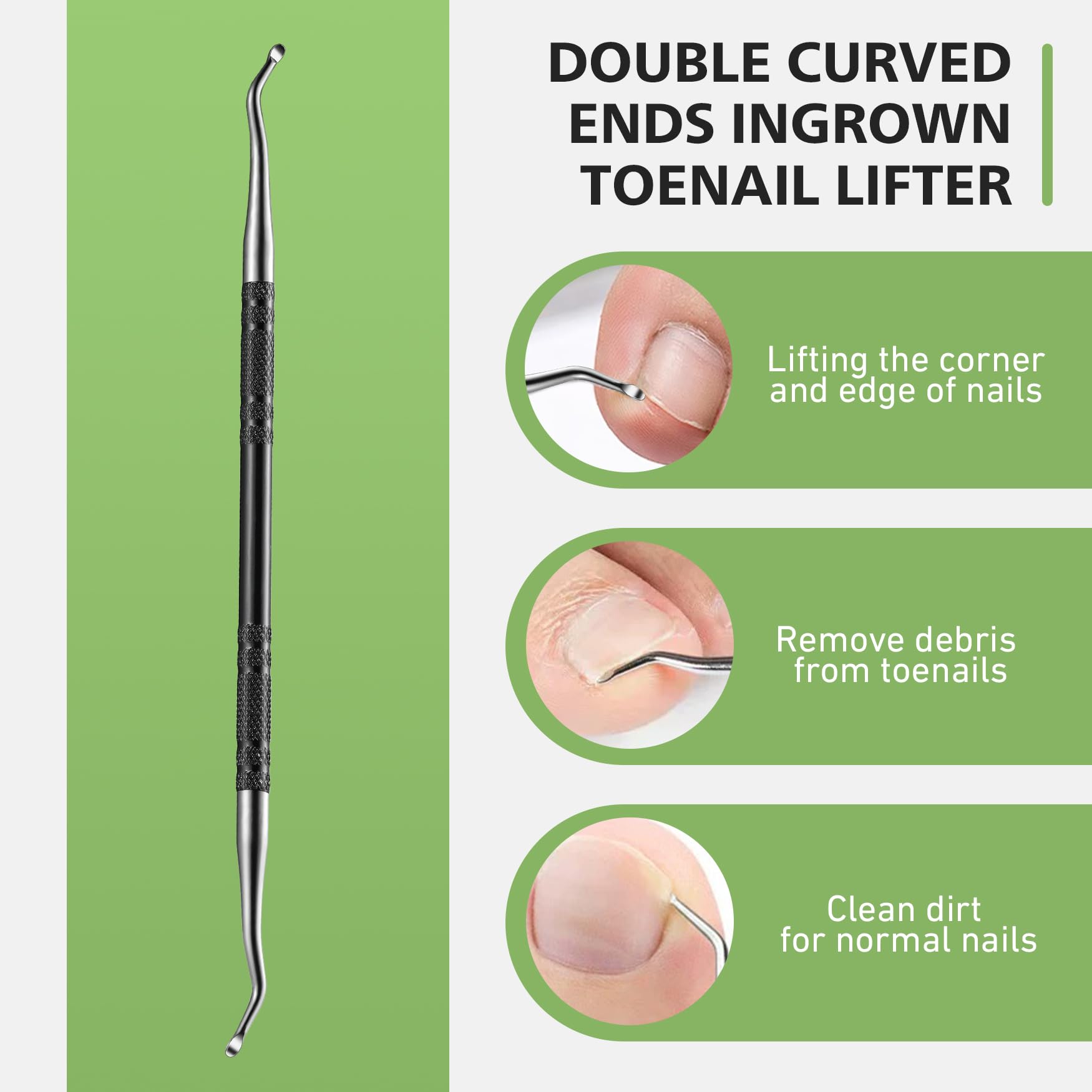 Baluca nail file curved-tip aids debris removal around nails.