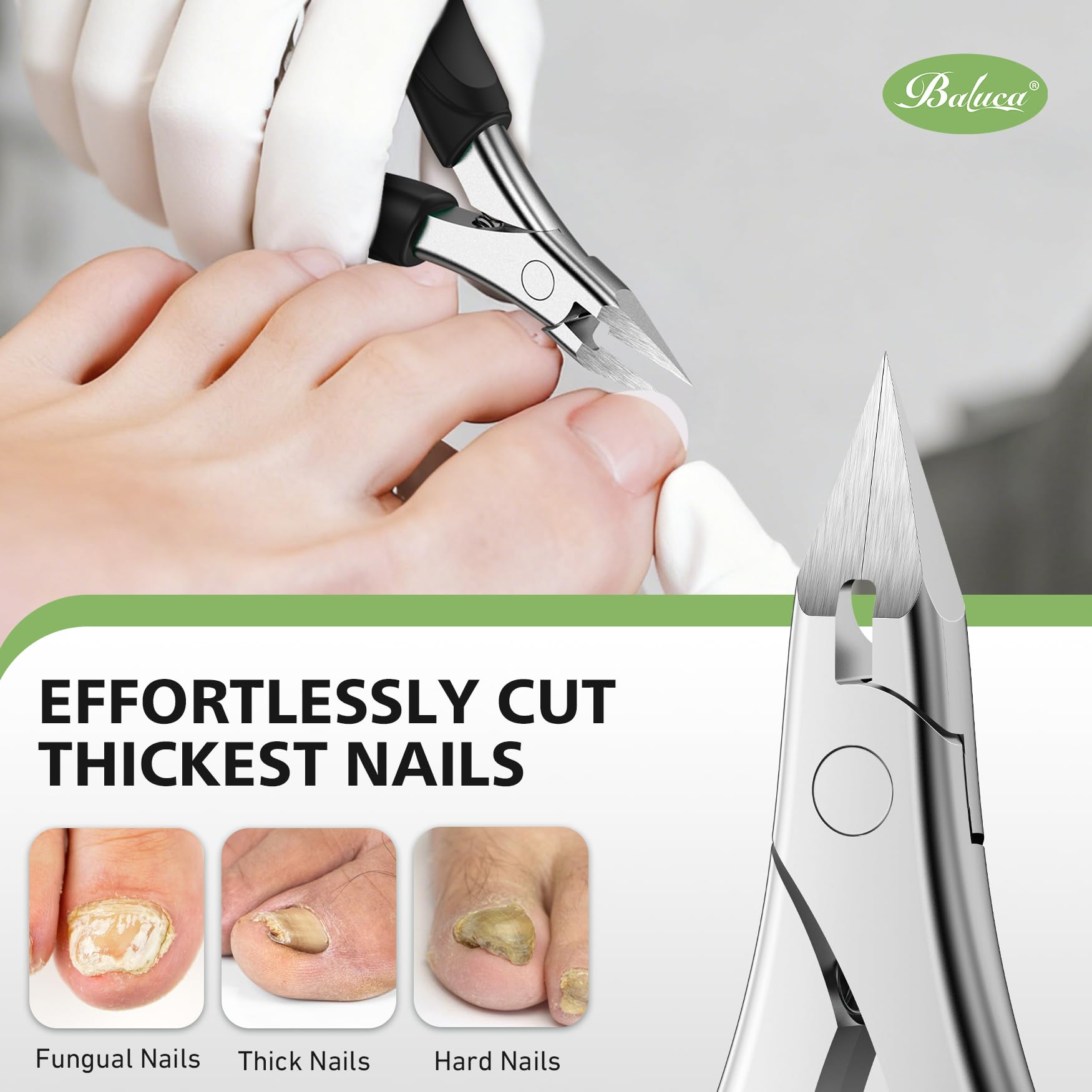 Baluca precision tip targets ingrown nails for safe trimming.