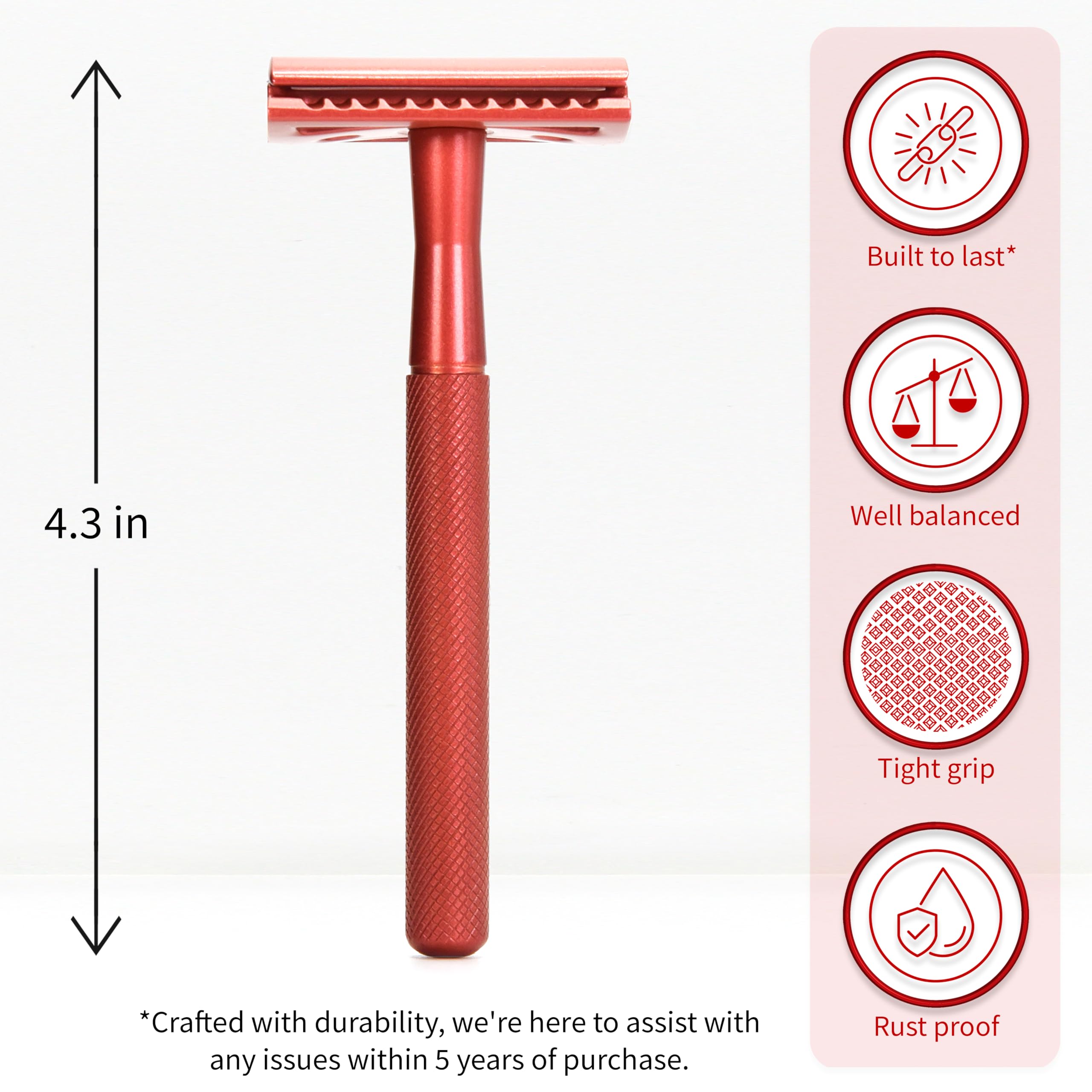 Five stainless steel blades pack for long-lasting replacement blades.