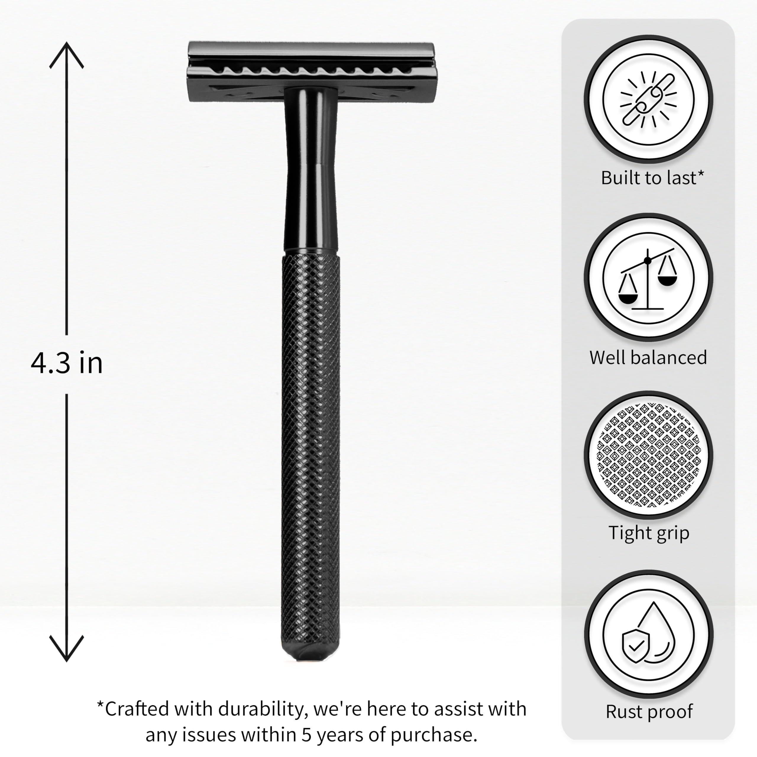 Bambaw razor includes five stainless blades for sharp, long-lasting use.