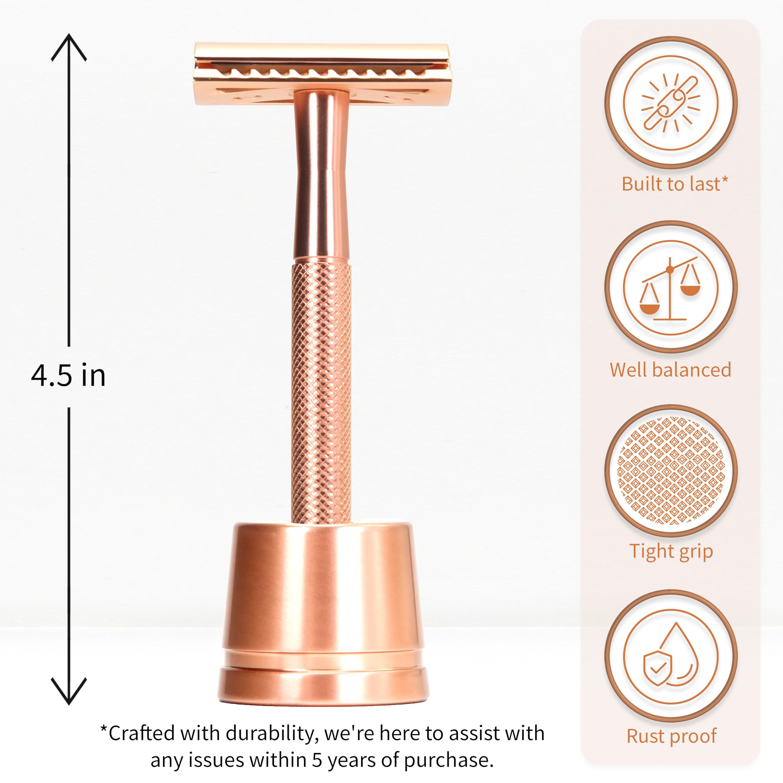 Bambaw women's rose gold razor highlights ergonomic handle for a close, irritation-free shave.