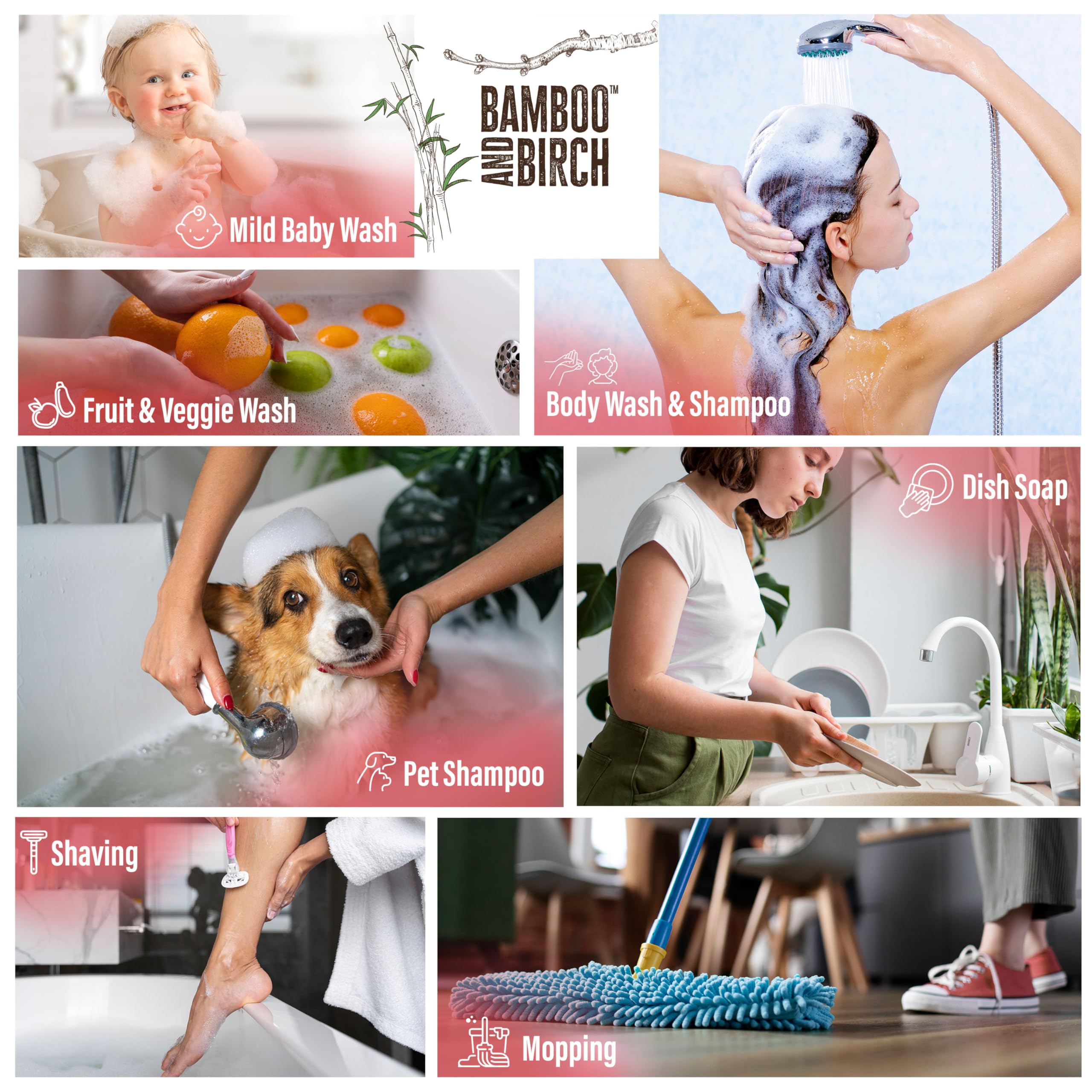 BAMBOO AND BIRCH Castile soap liquid dispensing pump showcases eco-friendly packaging