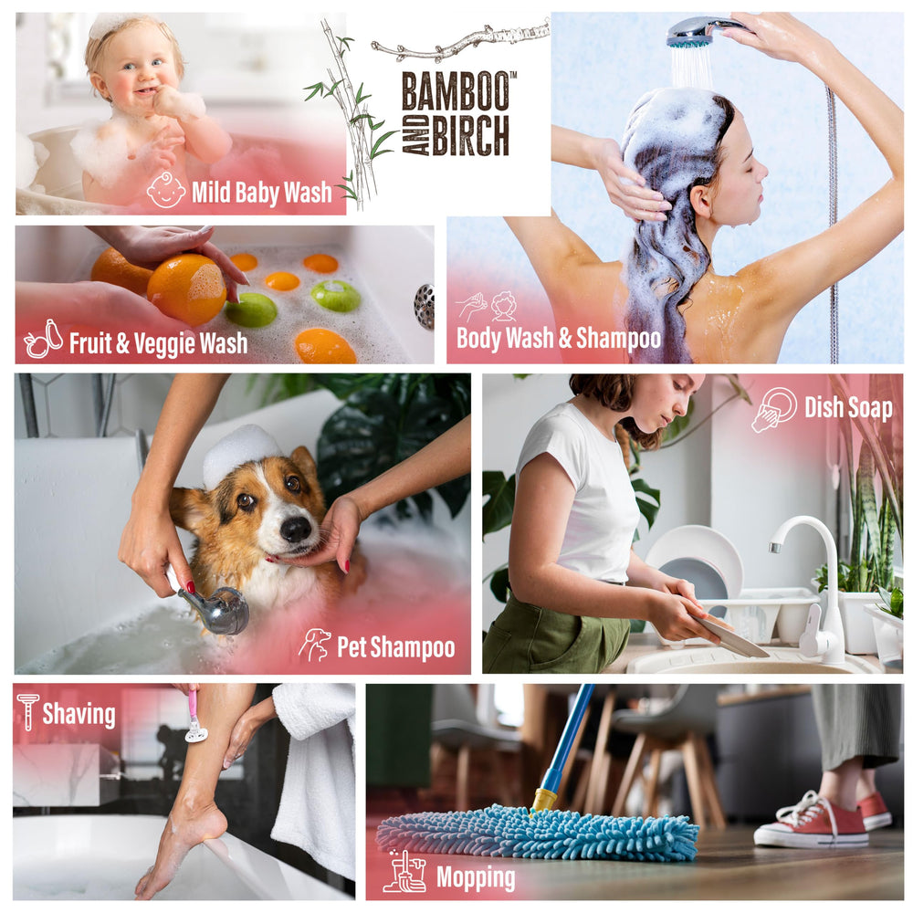 BAMBOO AND BIRCH Castile soap liquid dispensing pump showcases eco-friendly packaging