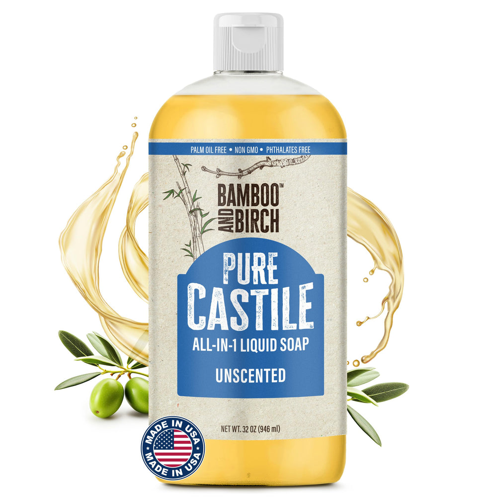 Jabón Castile líquido Bamboo and Birch en botella 32 oz para limpieza suave