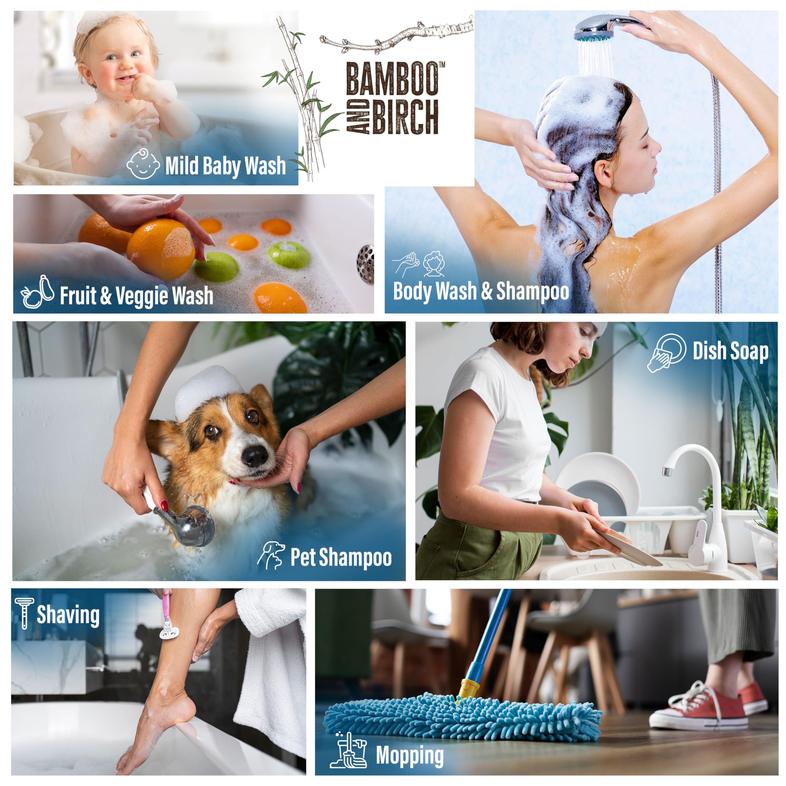 Envase reciclable Bamboo and Birch para reducir residuos y limpieza suave