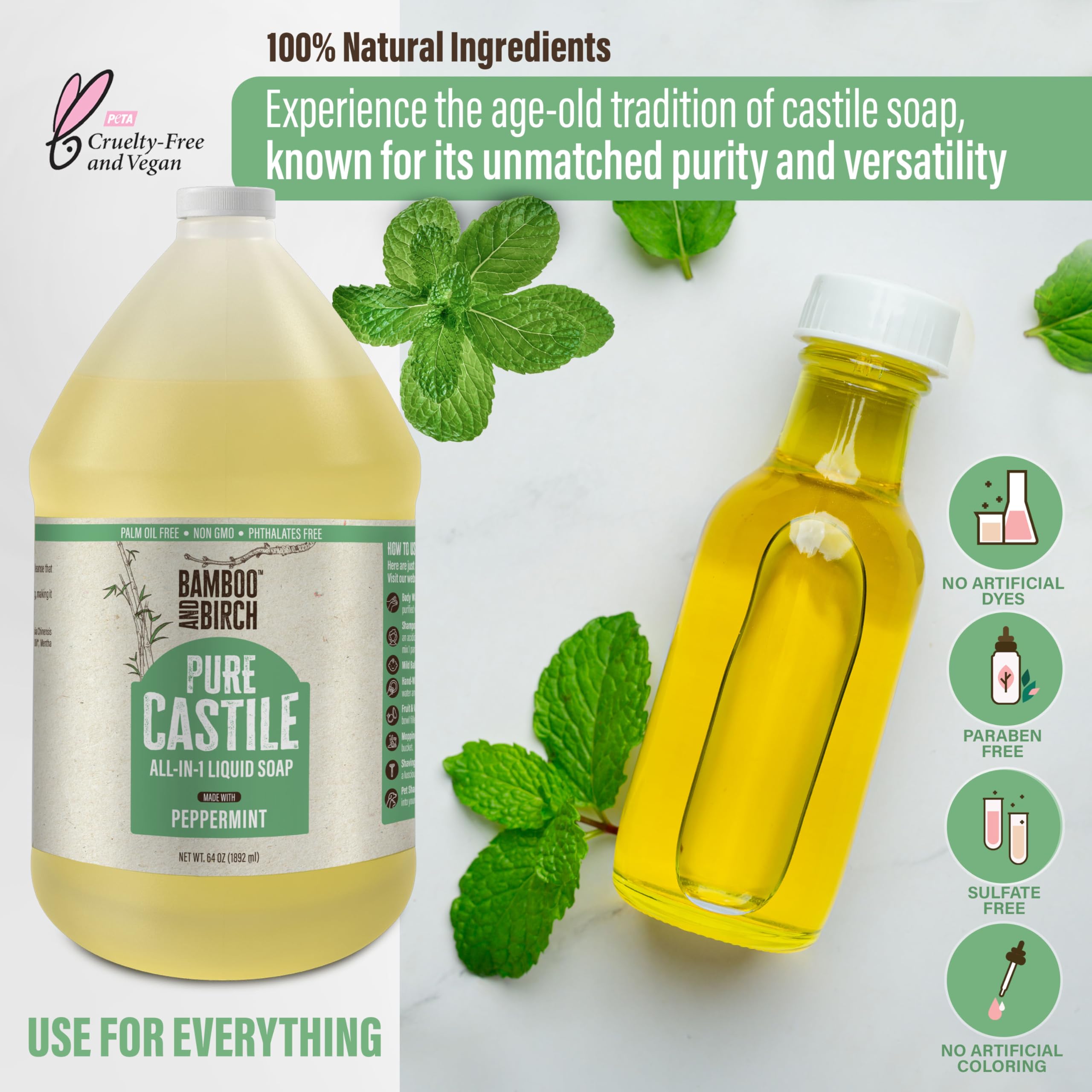 Bamboo and Birch Pure Castile Soap Liquid dishes and laundry helper for home tasks