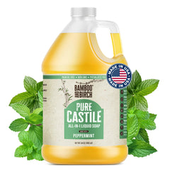 Bamboo and Birch Pure Castile Soap Liquid peppermint bottle for versatile skin and home cleansing