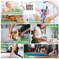 Bamboo and Birch Pure Castile Soap Liquid peppermint bottle pour for easy refills and reuse