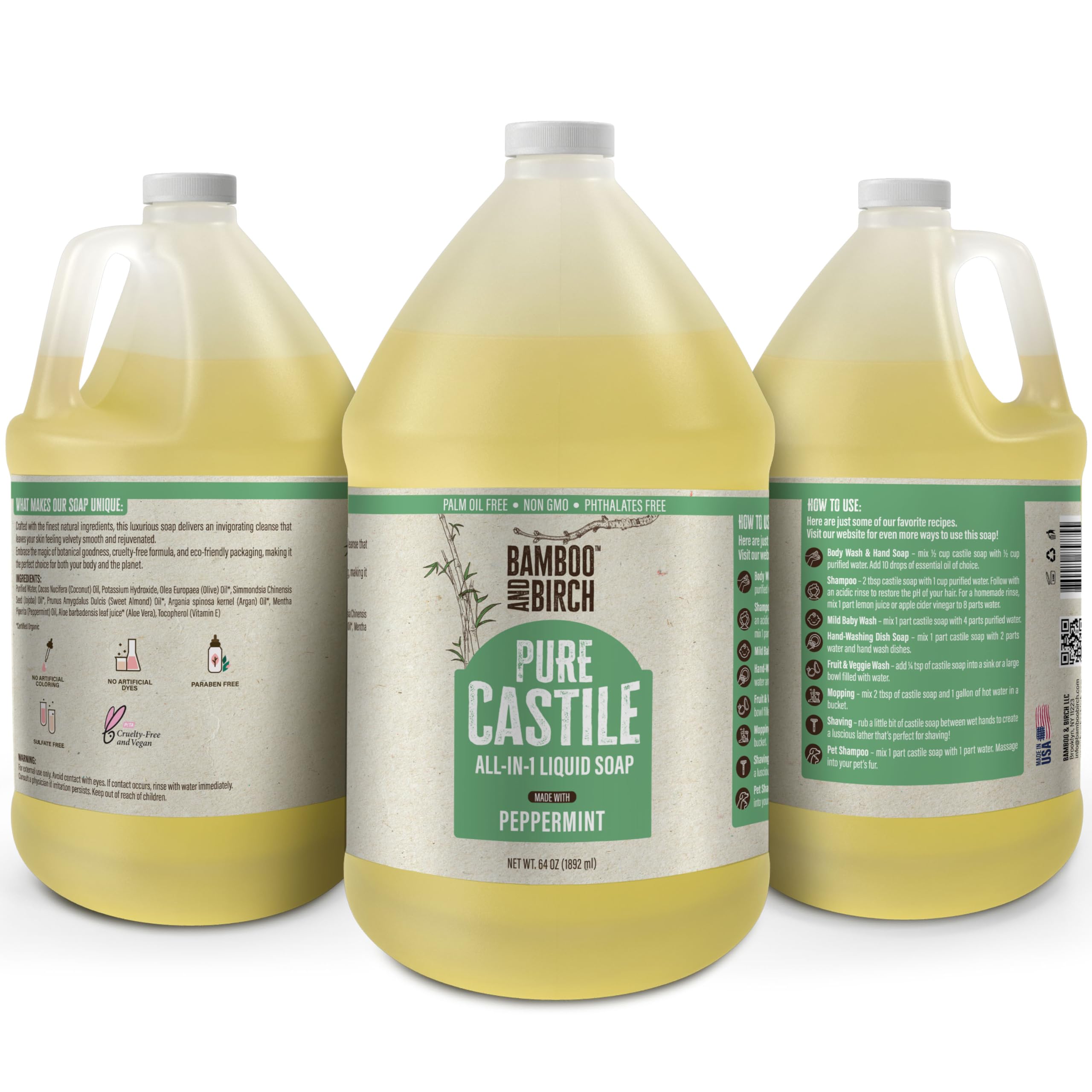 Bamboo and Birch Pure Castile Soap Liquid foaming lather for gentle daily cleansing