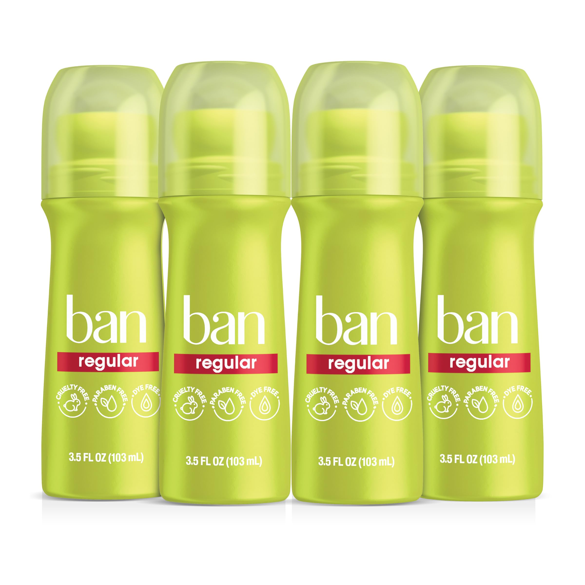 Ban desodorante invisible roll-on, botella clara, protección diaria sin manchas en la ropa.