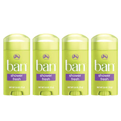 Ban Invisible Solid Shower Fresh bottle front shows 24-hour protection.