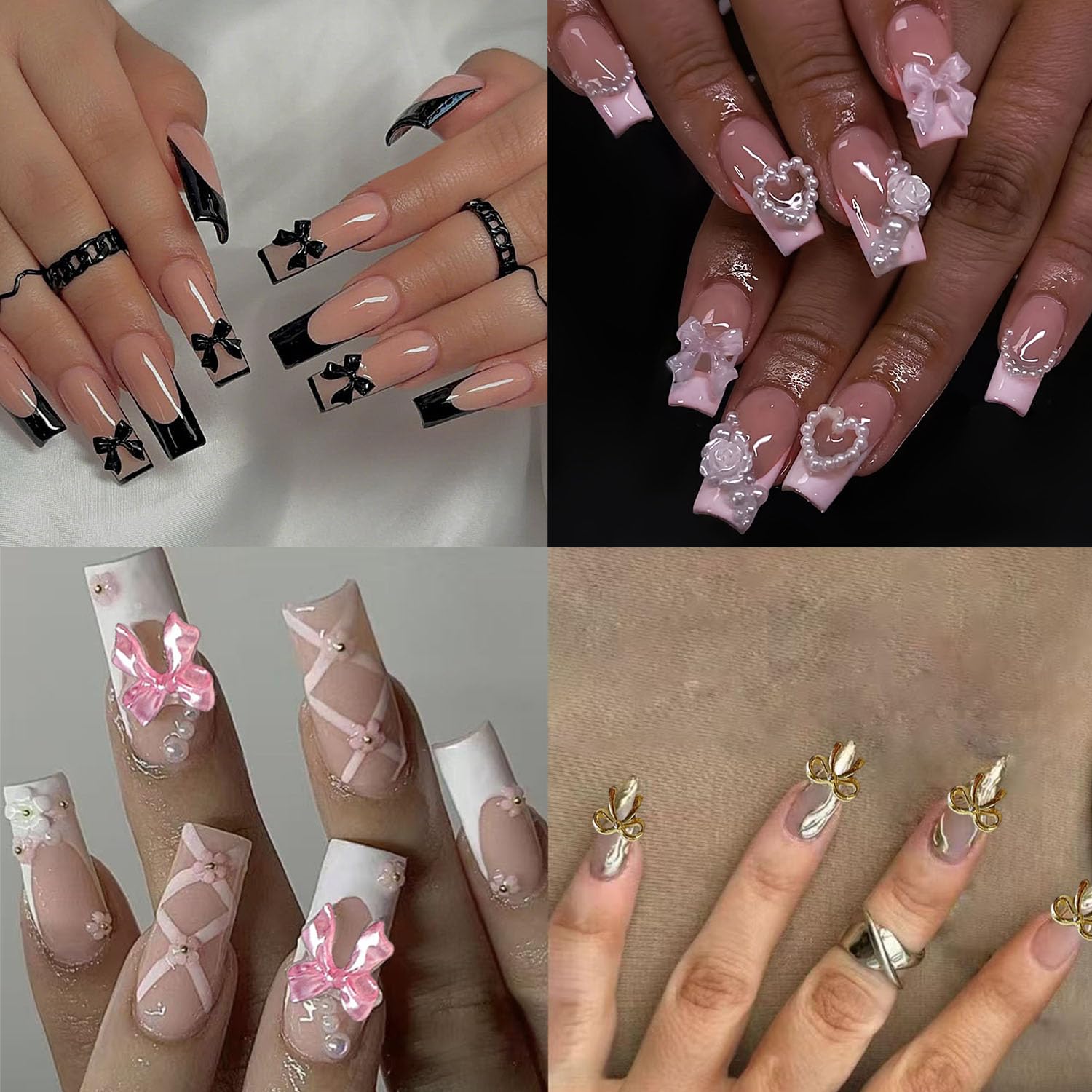 BANA ART Charms lazo beige 3D para uñas, estilo sobrio y elegante.