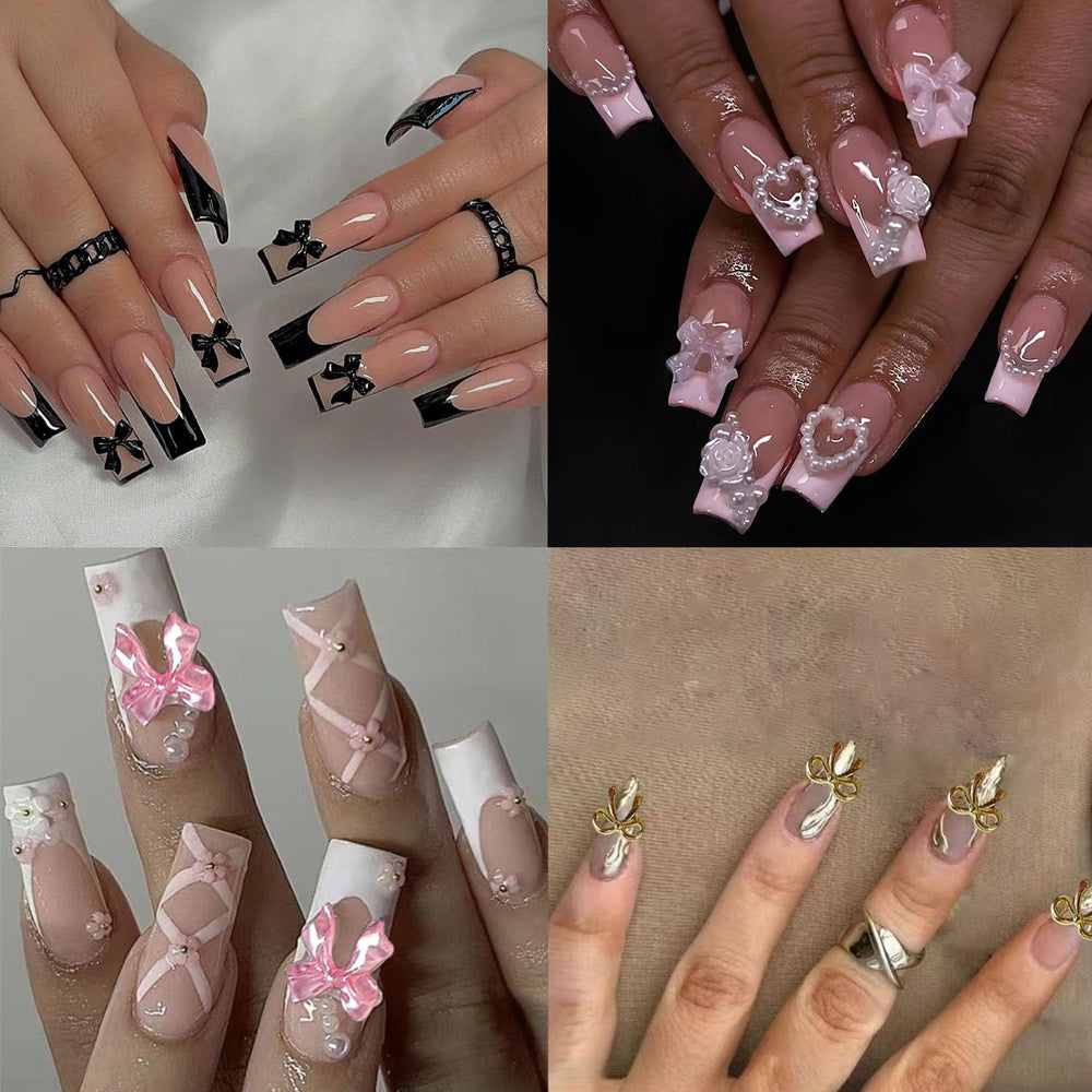 BANA ART Charms lazo beige 3D para uñas, estilo sobrio y elegante.