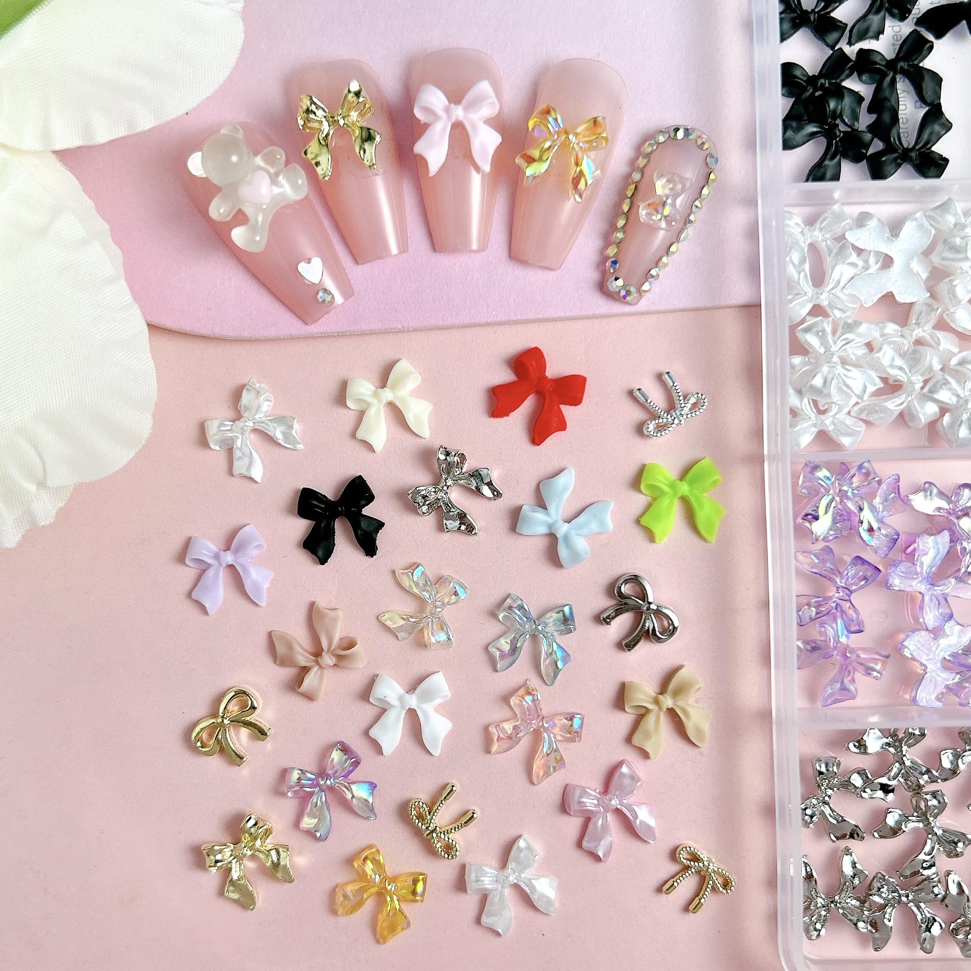 BANA ART Charms lazo plata 3D para uñas, acabado metálico elegante y duradero.