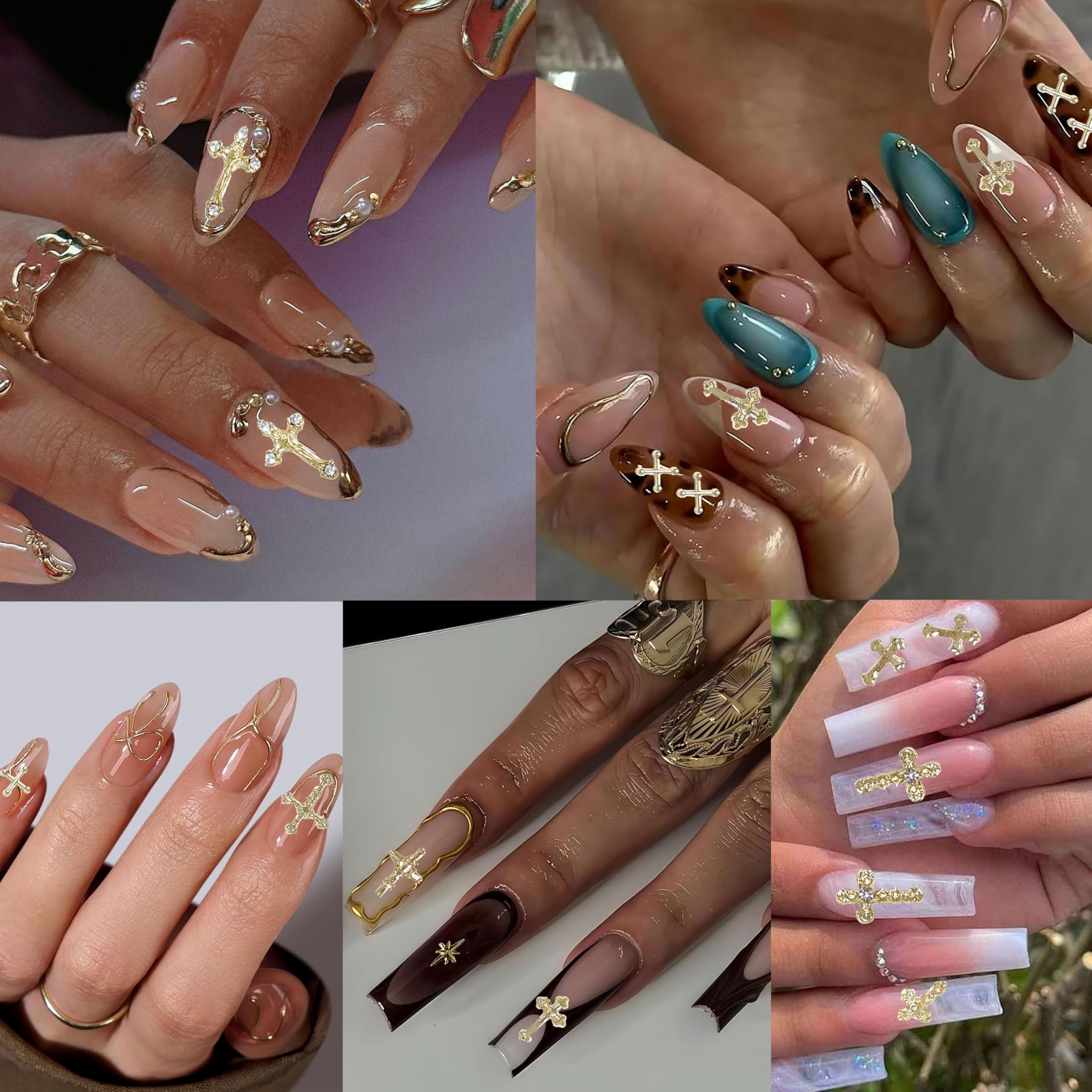 BANA ART ideas de uñas Y2K con cruces doradas para looks modernos.