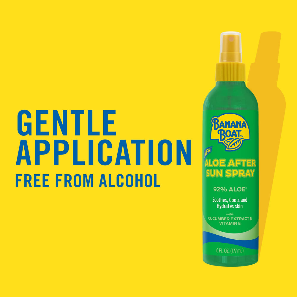 Banana Boat Aloe After Sun Spray – contiene pepino y vitamina E para hidratación suave.