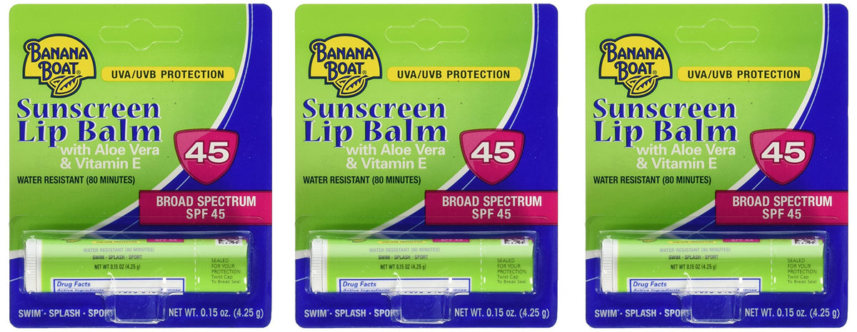 Banana Boat Balsamo labial Aloe Vera SPF45, paquete 3 para uso diario.