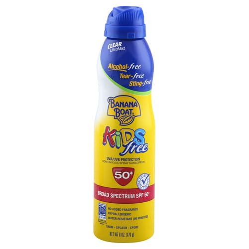 Banana Boat Kids Sport Sunscreen Spray being sprayed for even coverage