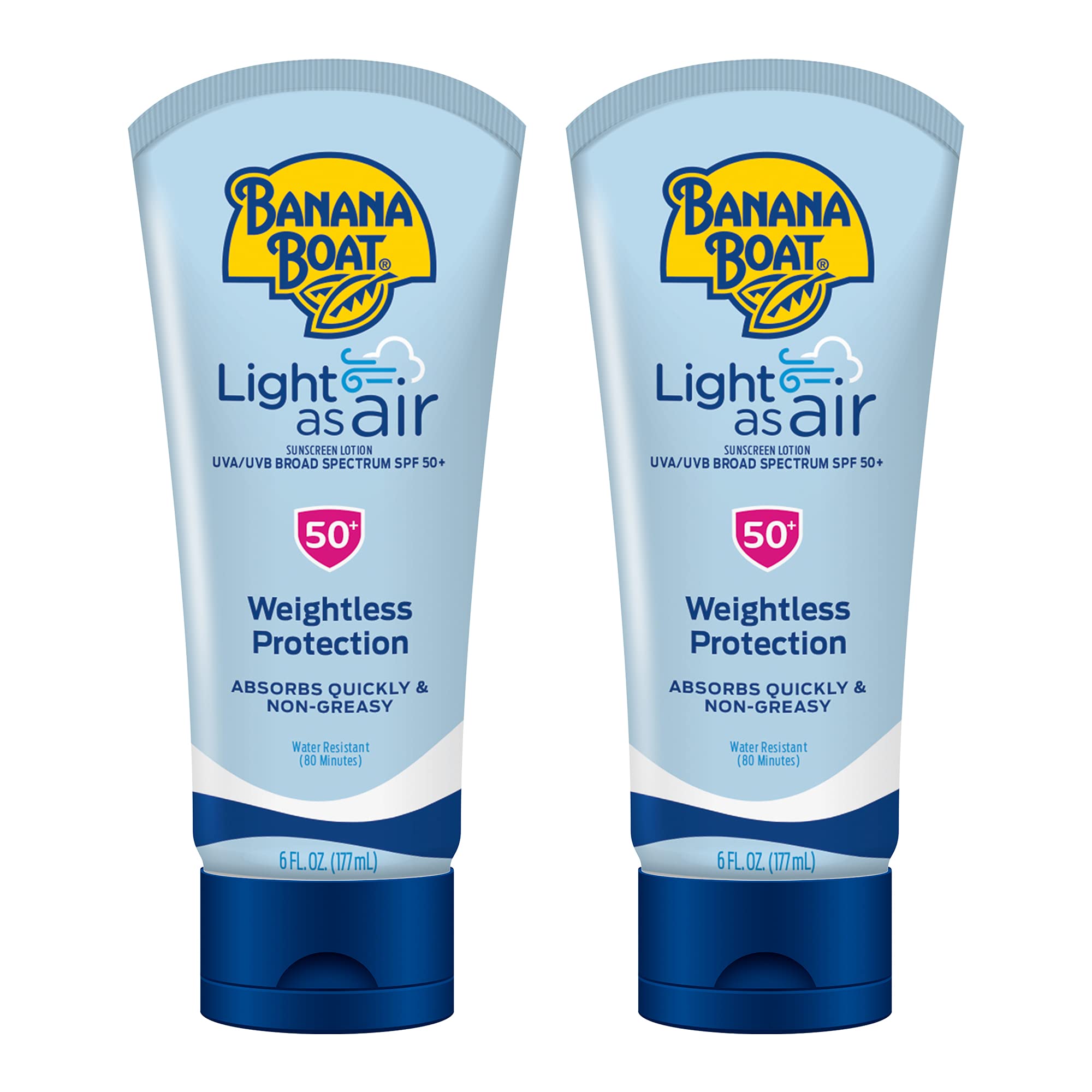 Banana Boat Light As Air SPF 50 bottle front view, lightweight protection.